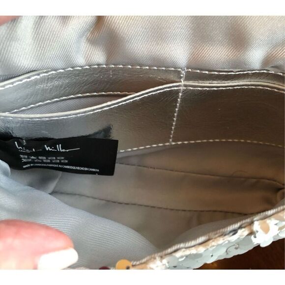 NICOLE MILLER - NWT - Silver Sequined & Vegan Leather Evening Bag. SPARKLY! ♥️ - Picture 9 of 16
